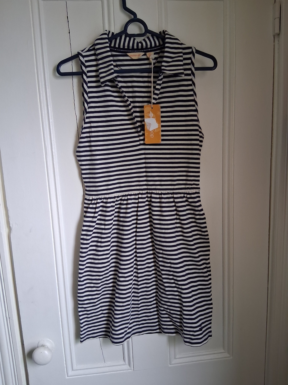 Dockers Black and White Striped Sleeveless Midi Dress